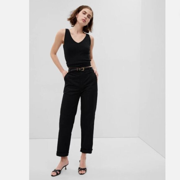 GAP High Rise Girlfriend Khakis Black Stretch Twill Pants Size 0 #819959 $60 NWT - Picture 1 of 12